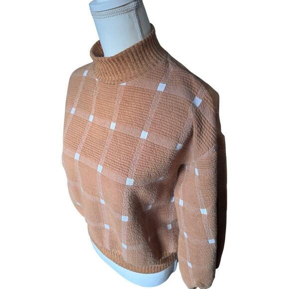 Anthropologie Porridge Caramel Textured Square Printed Sweater, Size XS - Picture 2 of 4